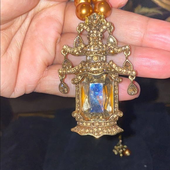 Heidi Daus Imperial Pagoda Topaz Brown Pearl Beaded Crystal  Heidi Daus Imperial Pagoda Topaz Brown Pearl Beaded Crystal Necklace Chinoiserie